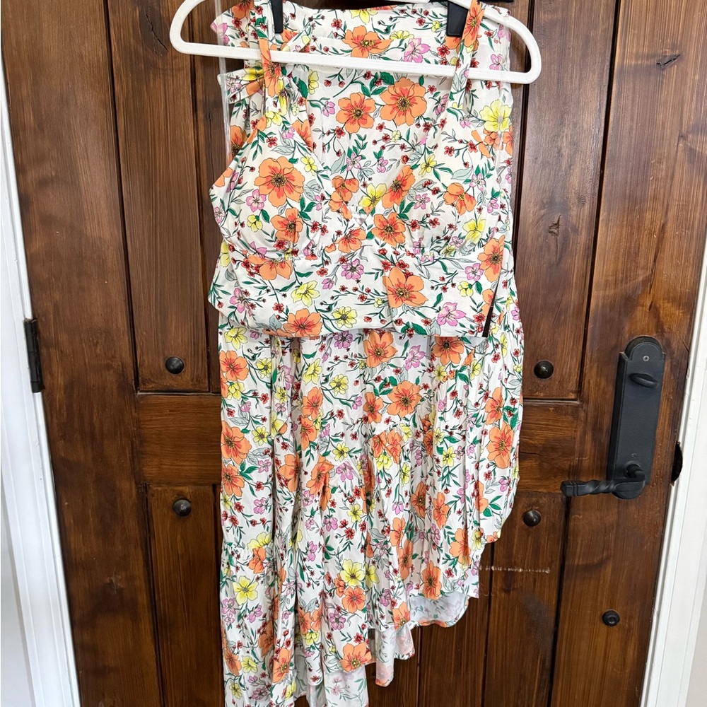Floral two piece set: top and wrap skirt